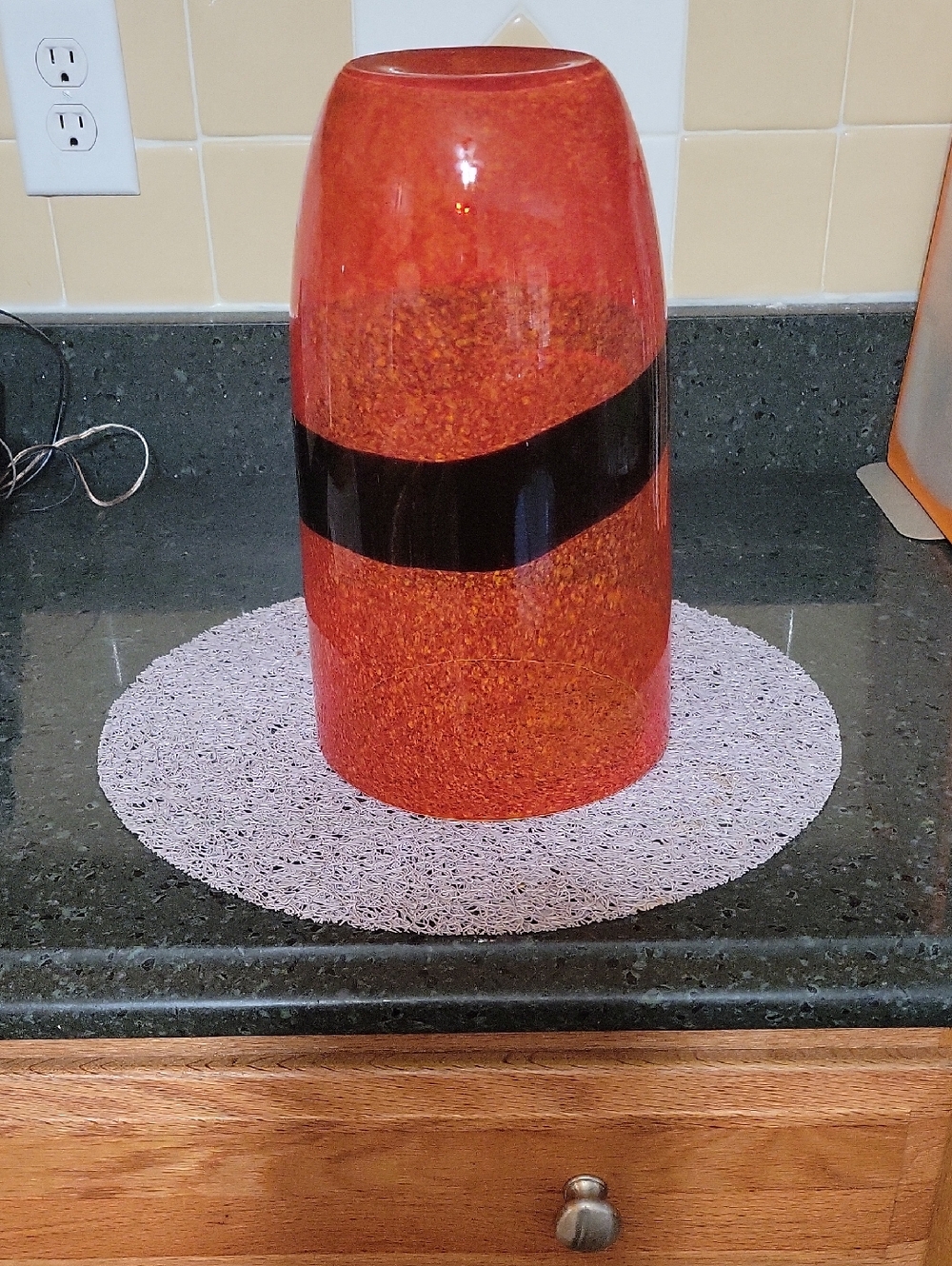 Handblown Orange Glass Vase with Black Band